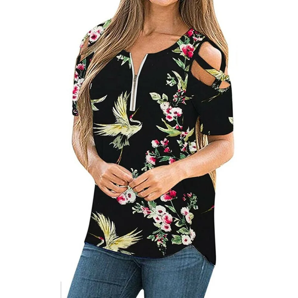 

Womens Lady Floral Print Short Sleeve Top Summer Casual Loose Blouse T-Shirt Tee