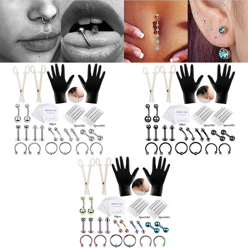 

1Set Piercing Tool Belly Ring Tongue Tragus Nipple Lip Eyebrow Nose Body Jewelry 1.2*10+3