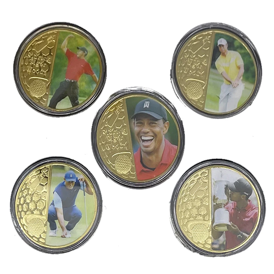 

US Golfer Eldrick Tiger Woods Gold Plated Commemorative Coins Collectible Sports Golf Challenge Coin Souvenir Gifts for Boys