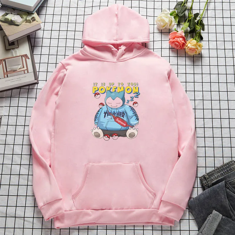 

TAKARA TOMY new product Pokemon autumn and winter letter printing men and women fleece hooded casual sports pullover sweater