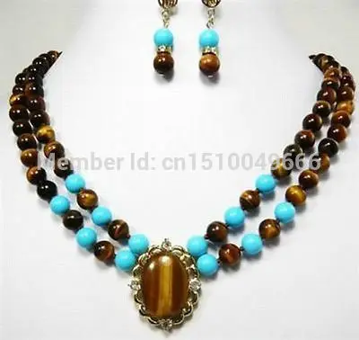 

Hot sale beautiful turquoisSTONEe tiger eye jade earrings necklace sets