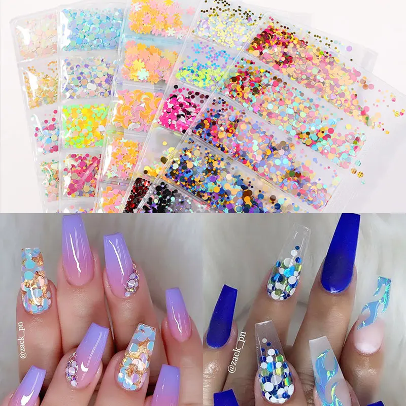 Смешанный Блестящий Порошок для ногтей 6 ячеек/пакет Радужные Блестки