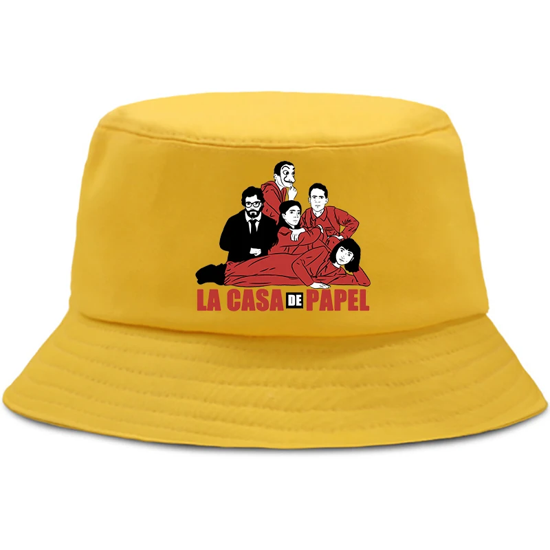 

La Casa De Papel Print Bucket Hats Summer Cap House Of Paper Money Heist Unisex Fashion Foldable Fisherman Hat Panama Bucket Hat