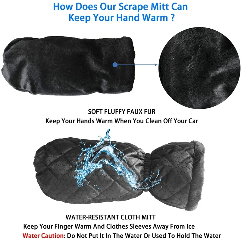 

Ice Scraper Mitt Glove Windshield Snow Scraper Waterproof Snow Remover with Lined Of Thick Fleece Black,2PCS
