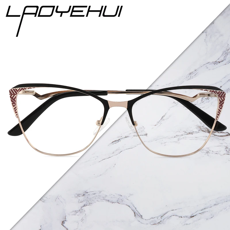 

2021 Cat Eye Square Prescription Eyeglass Frame For Women Decorative Clear Glasses Retro Female Eyewear Metal Spectacle For Girl
