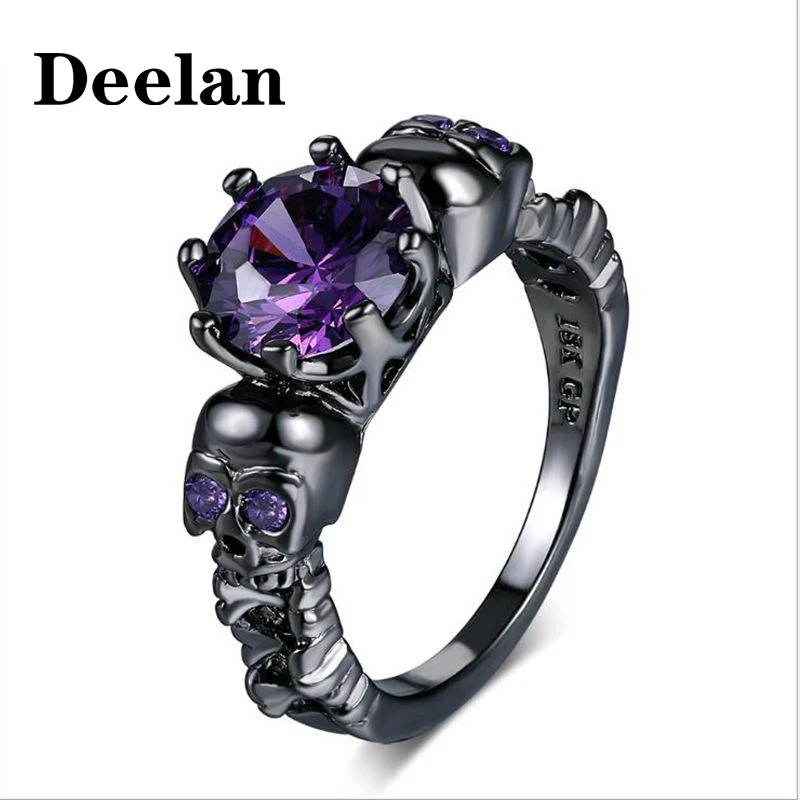 DEELAN Винтажный стиль скелет палец круглое кольцо череп для женщин черный золотистый цвет пурпурный кристалл CZ Мода ретро кольца ювелирные изделия