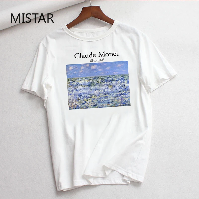 Новинка летняя женская футболка Клод Моне с принтом масляной живописи коротким