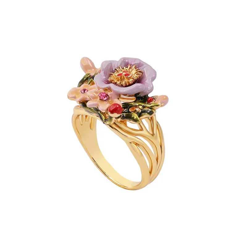 

European and American Fashion Personality Trend Temperament Jewelry Hand-painted Enamel Fresh Flower Ring Female Ring Ring