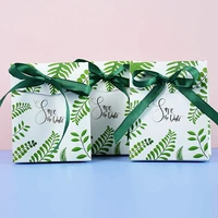 10pcs new green leaves candy box wedding favor gift bags for birthday party baby shower paper chocolate boxes package giveaways