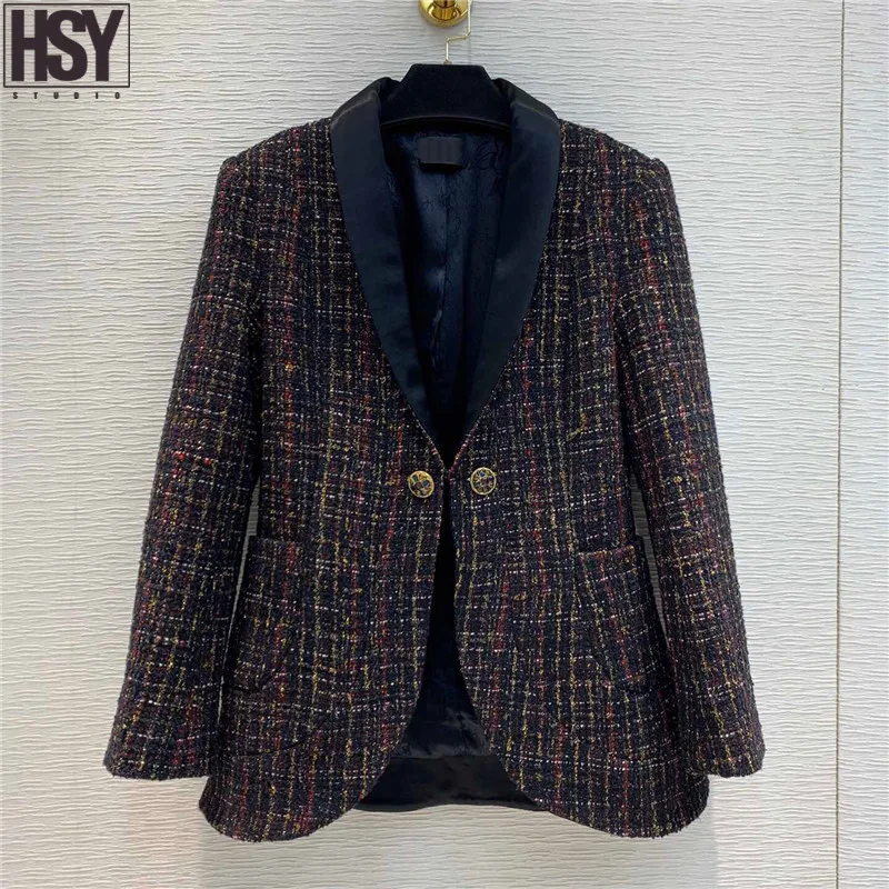 【HSY】2019 Осень Новый женский костюм куртка ацетат лацканы сшивание одна кнопка