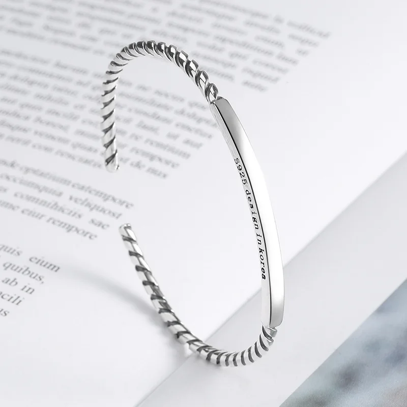 

925 Sterling Silver Female Fashion Bangles Korean Style Simple Smiley Elegant Open Bangle for Women Girl Sweet Jewelry Bracelets