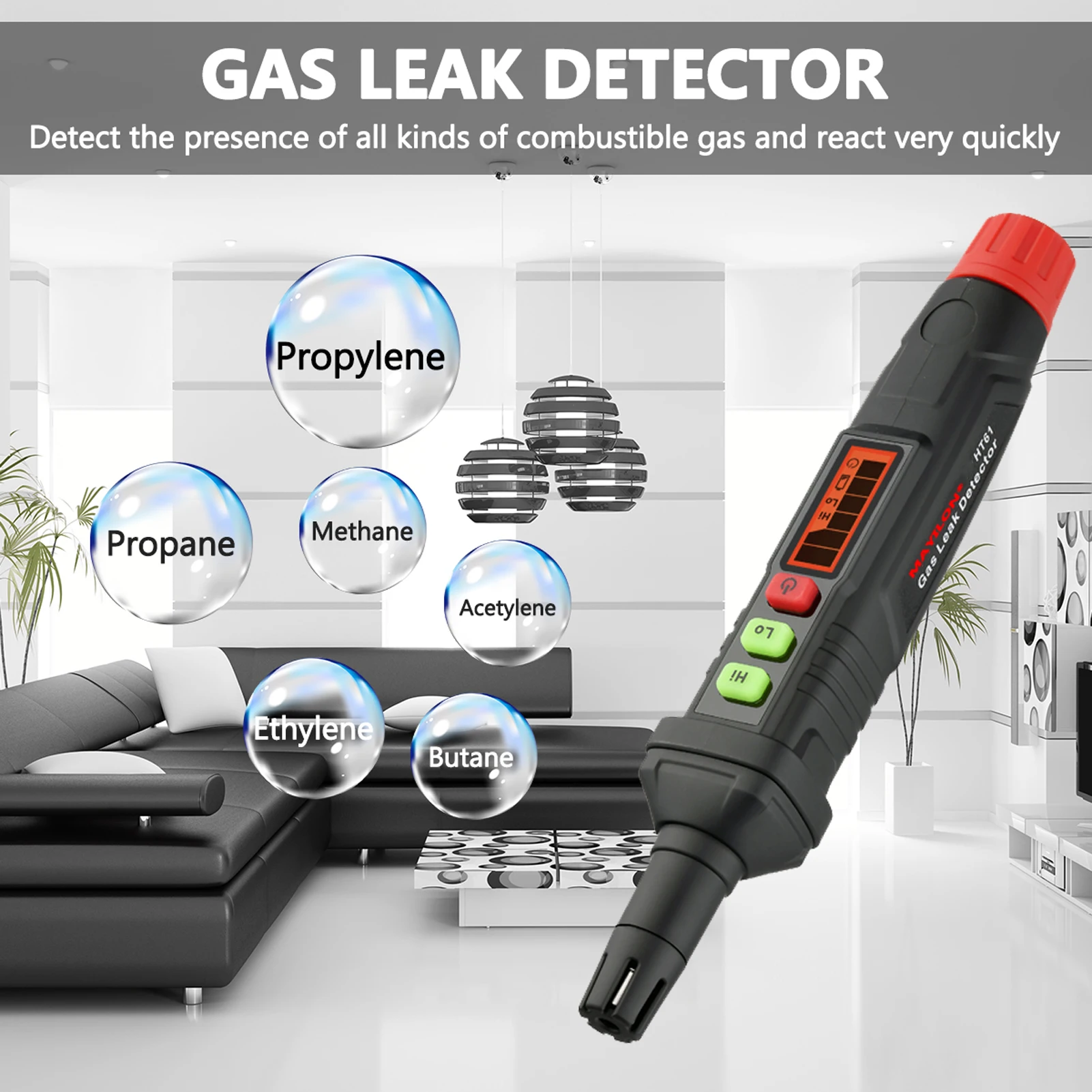 

Детектор газов, монитор качества воздуха, инструмент для определения утечки горючих газов, детектор безопасности, газоанализатор для всех ...