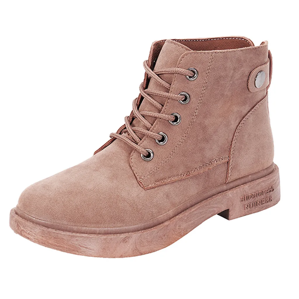 Women's Suede Martin Boots Ladies Fashion Round Toe Casual Lace Up Single Shoes woman student Lace-Up Flat Head Short Boot | Обувь