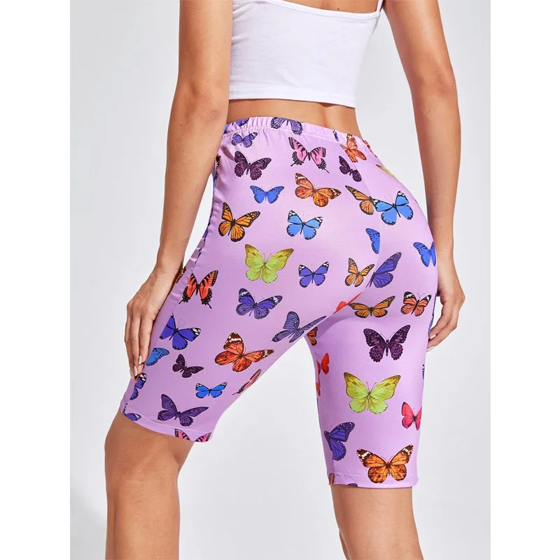

Sexy Women Summer Shorts New Butterfly Print High Waist Shorts Elastic Waist Short Trousers Women Trousers