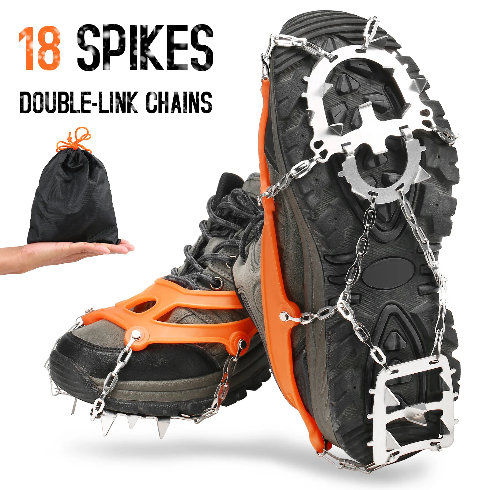 

Crampon 18/10 Teenth Spikes Traction Cleats Anti-slip Ice Snow Grips with Storage Pouch Crampon Anti-slip Ice Snow Grips