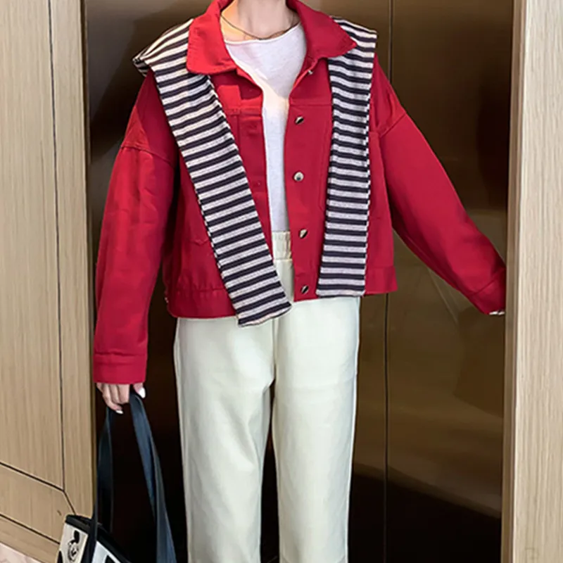 

Shawl Denim Jacket Women's Short 2021 Autumn Spring Korean Style Loose Casual Denim Jacket 3 Colors S-XL