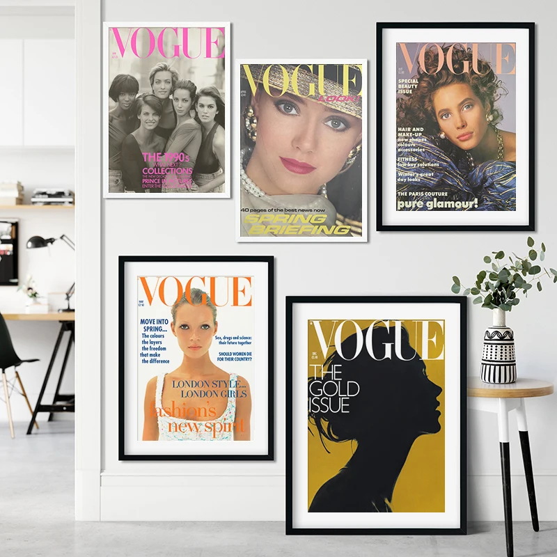 

Vintage Fashion Beauty Photography Magazine Vogue Cover Poster Canvas Print Painting Wall Art Picture for Girls Room Home Decor