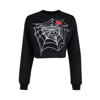 goth spider web print graphic t shirts women black techwear long sleeve autumn tops cropped tee shirt e girl streetwear