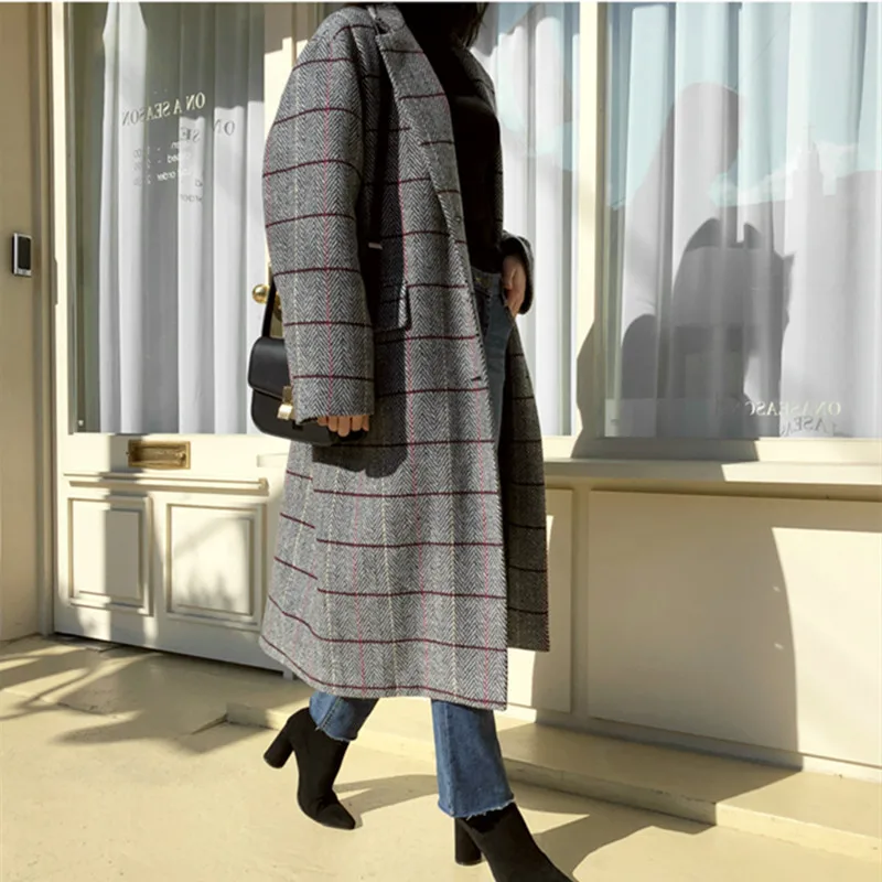 Женское твидовое пальто до колена с воротником-стойкой | Женская одежда