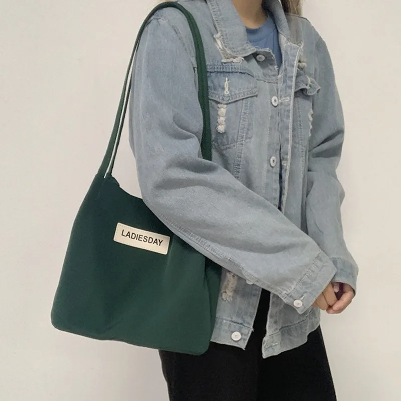 

Women Canvas Shoulder Shopper Bag Nylon Waterproof Students Handbags Cotton Cloth Eco Fabric Tote Shopping Bag for Girl 2021