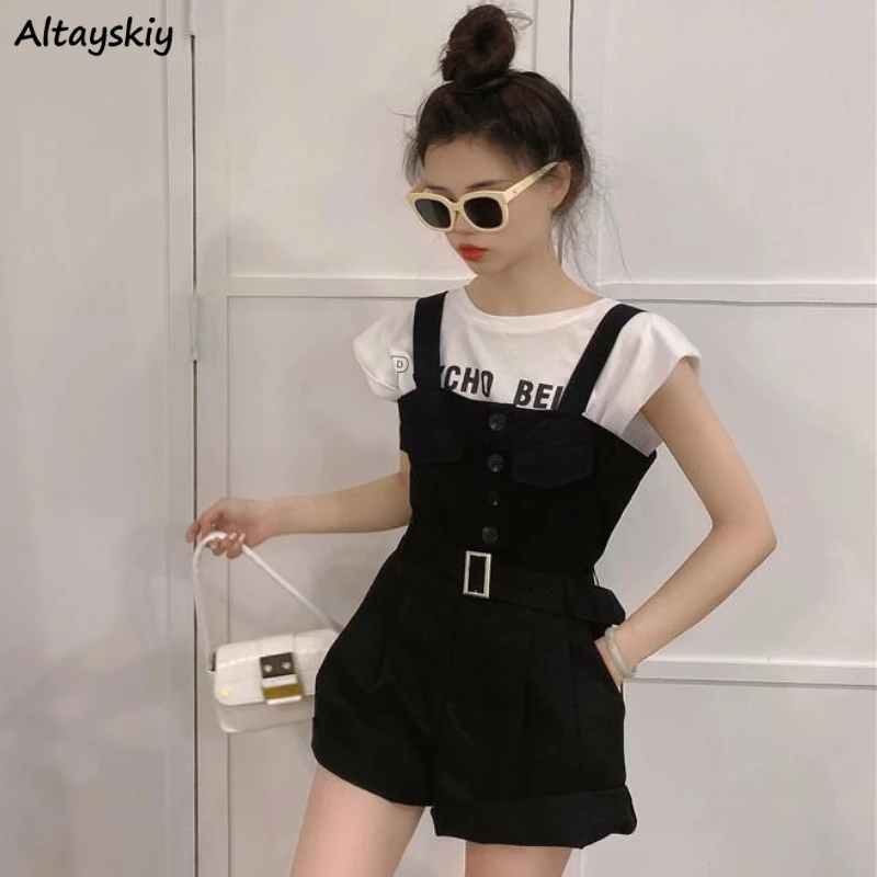 

Romper Women Sleeveless Wide Leg Baggy Sashes Fashion All-match College Streetwear Korean Style Comfort Leisure Summer Office