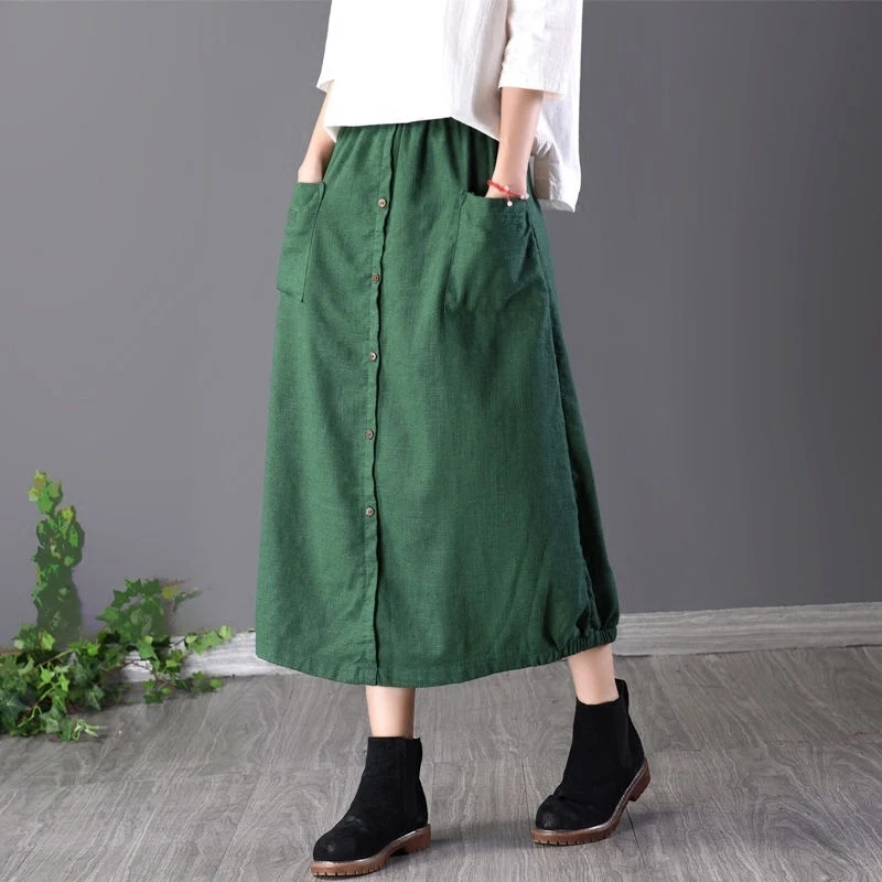 Женская свободная юбка средней длины однотонная винтажная трапециевидная из