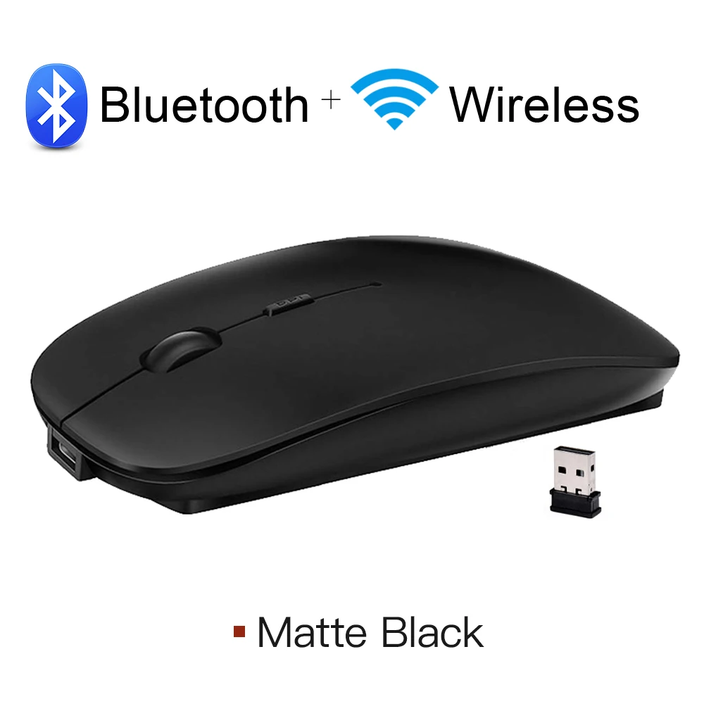 Imice Bluetooth мышь, беспроводная перезаряжаемая мышь, 2400 dpi, бесшумная оптическая мышь, 2,4G USB, компьютерная эргономичная мышь для ПК и ноутбука - Цвет: Bluetooth 4.0 Black