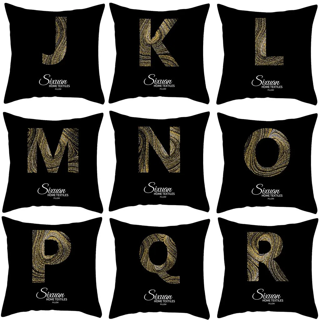 Наволочка на подушку из чистого черного цвета с буквенным принтом персиковая