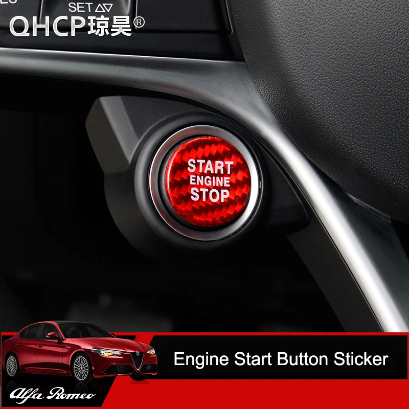 

QHCP углеродное волокно двигатель один старт стоп кнопка клейкая наклейка крышка переключатель украшение для Alfa Romeo Giulia Stelvio