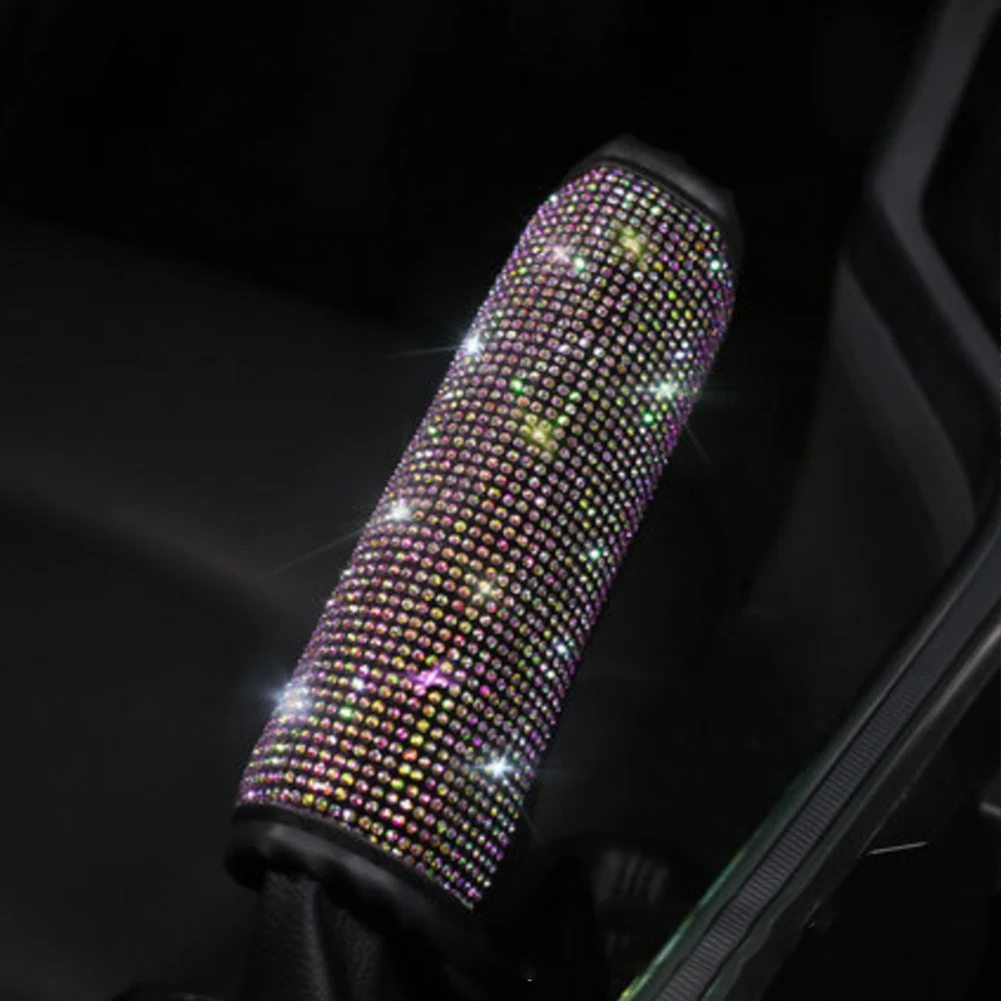 

Bling Car Handbrake Cover PU Leather Shiny Rhinestones Parking Brake Cover Universal Car Styling Interior Accessories for Women