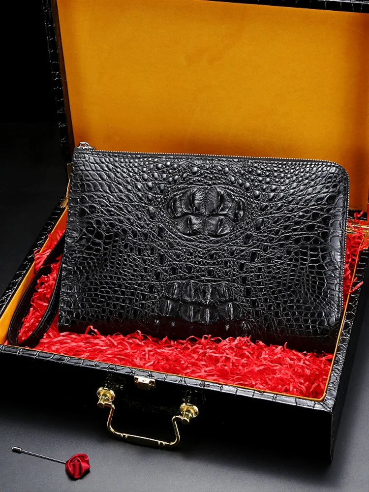 

crocodile leather clutch bag brown brand Wallet fashion men's gift handbag European luxury style designer High-quality purses