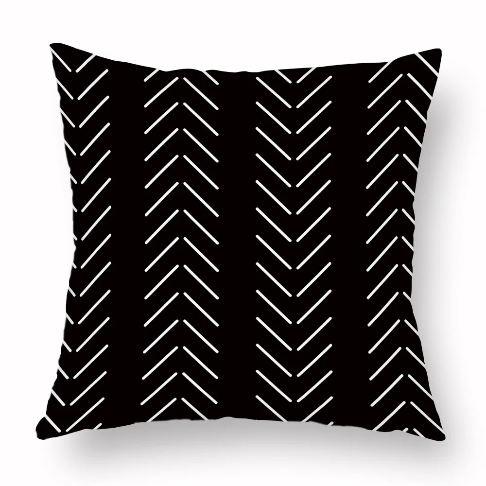 

Black and White Geometric Cushion Cover Polyester Simple Lines Decorative Pillowcase for Sofa Couch Bedroom Home Decor 45x45cm