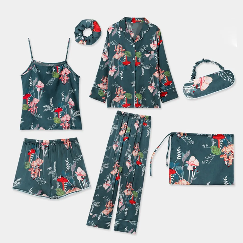 7 шт. шелковое женское белье майка с принтом шорты штаны пижама повязкой на глаза