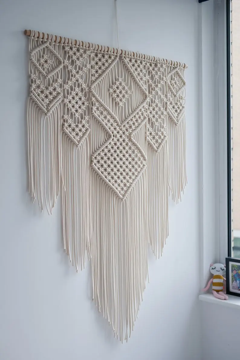 

Boho Decor Macrame Hand-woven Geometric cotton Tapestry Wall Hanging Bohemian Crafts Geometric Art Tapestry Gift Room Decoration