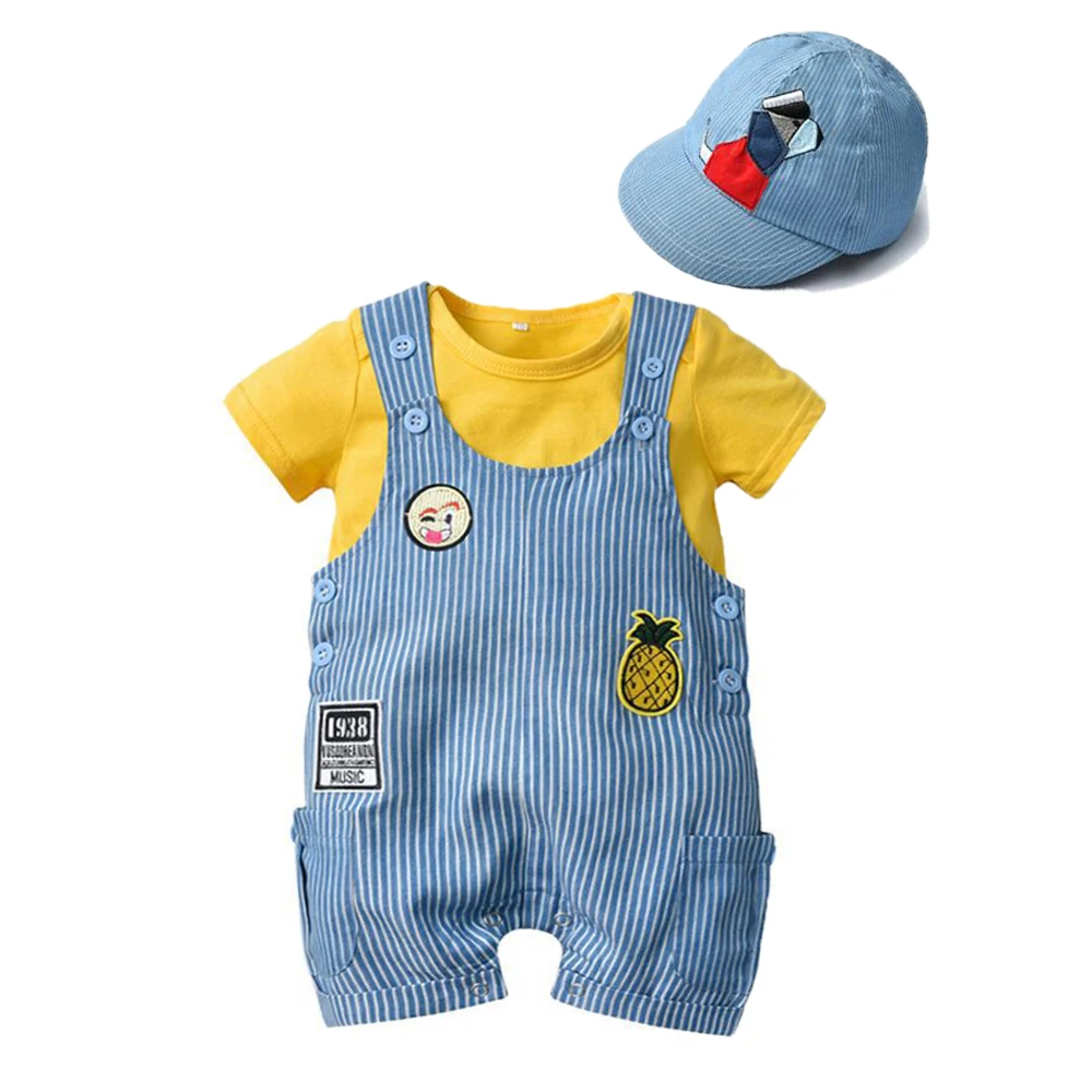 

Cute Newborn Toddle Infant Baby Boys Dog Cap + Overall + Bodysuit Short Sleeveless Jumpsuit Cotton Summer Outfits Clothes 1-3 Y
