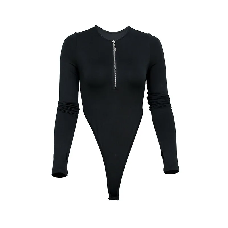 Осенне-зимние сексуальные черные бархатные боди обтягивающие на молнии с