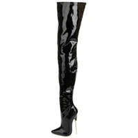 women over the knee boots 18cm super high heel pointed toe pu leather metal heels zip crotch long boots custom made