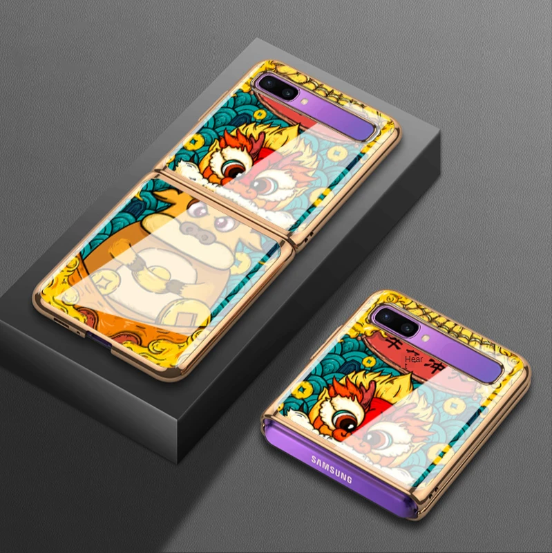 

For Samsung zflip folding mobile phone case f7070 case 5g plating f700f glass f7000 year of ox men and women
