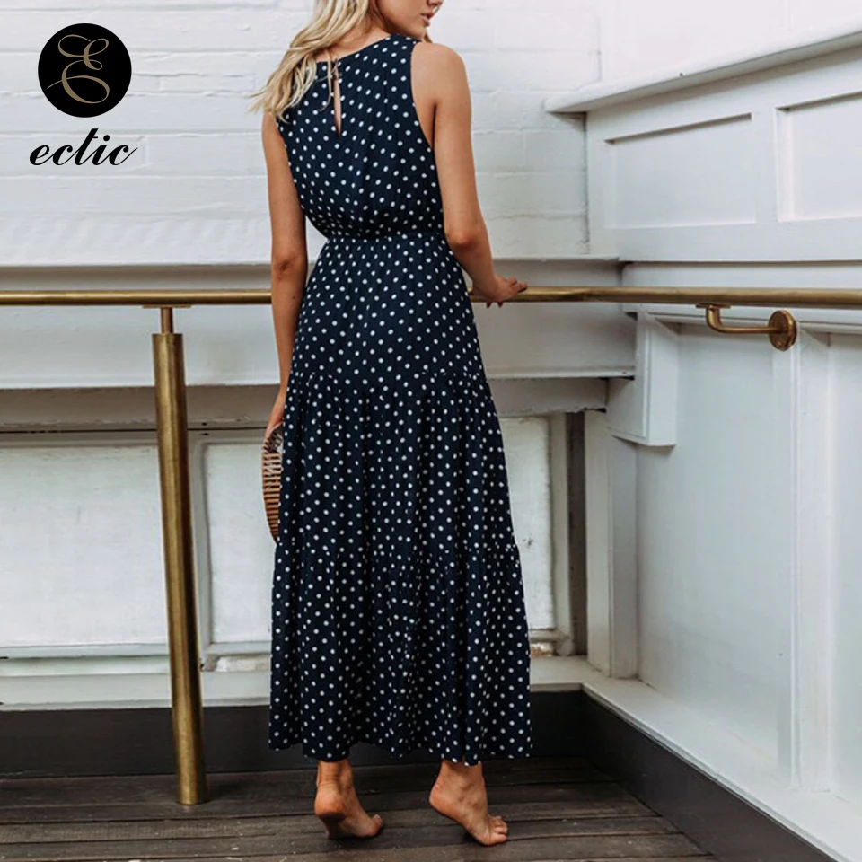 Женское длинное платье в горошек повседневное Макси-Платье с вырезом под горло