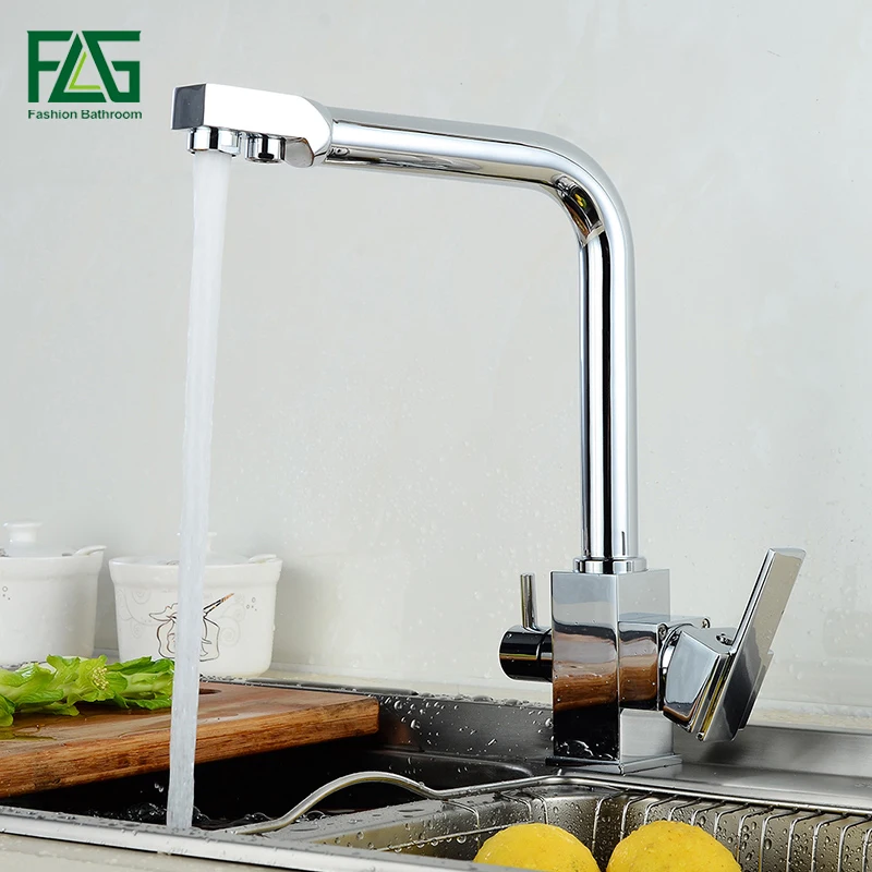 FLG Kitchen Faucets Chrome Deck Mounted Mixer Tap 360 Degree Rotation with Water Purification Features Cold Hot Crane | Обустройство