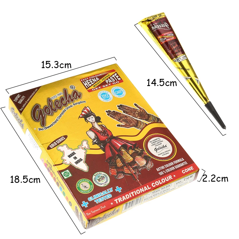 Golecha 12 шт. 25 г темно-красный михенди хна конусов индийские натуральные