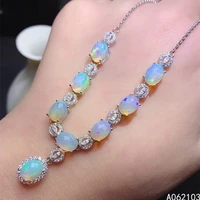 kjjeaxcmy fine jewelry 925 sterling silver inlaid natural opal womens noble vintage oval gem pendant chain necklace support det