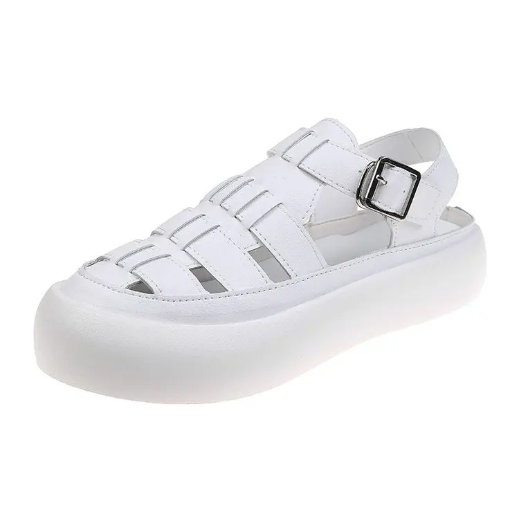 

2021 Summer Muffins shoe Shoes Buckle Roman Sandals Breathable Clogs With Heel Suit Female Beige Flat Gladiator Fashion Closed W