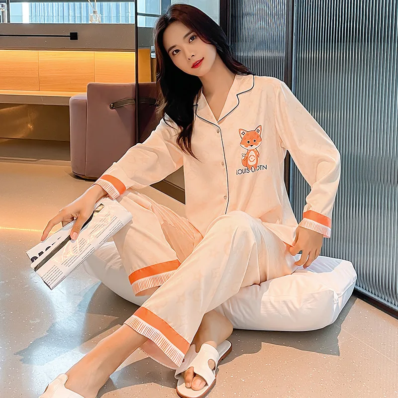 

Пижамный комплект с мультяшным принтом, одежда для сна, женская ночная рубашка с длинным рукавом, домашний костюм из вискозы, Повседневная Д...