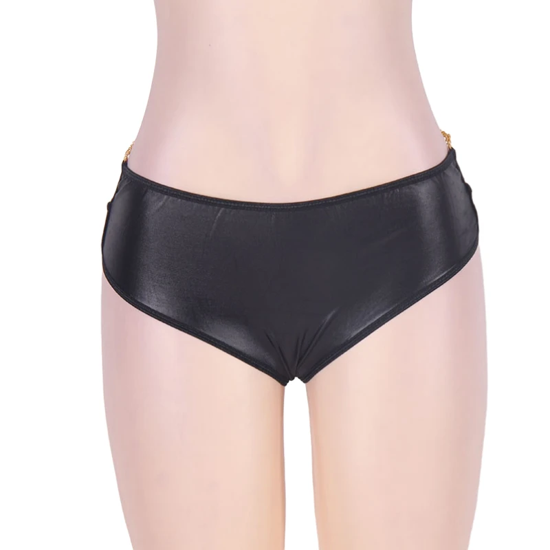 

Comeonlover Patchwork Women's Underwear Hollow Out Chain 6XL Lingeries Low-waist Sexy Panties Faux Leather Ropa Mujer PI5062