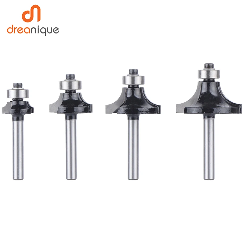 

4PCs 1/4" Shank Corner Round Over Edging Wood Router Bit Tungsten with Bearing Milling Cutter Carbide Milling Cutter 2 Flute