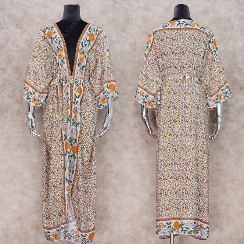 2021 в богемном стиле с принтом Летняя пляжная одежда платье запахом туника