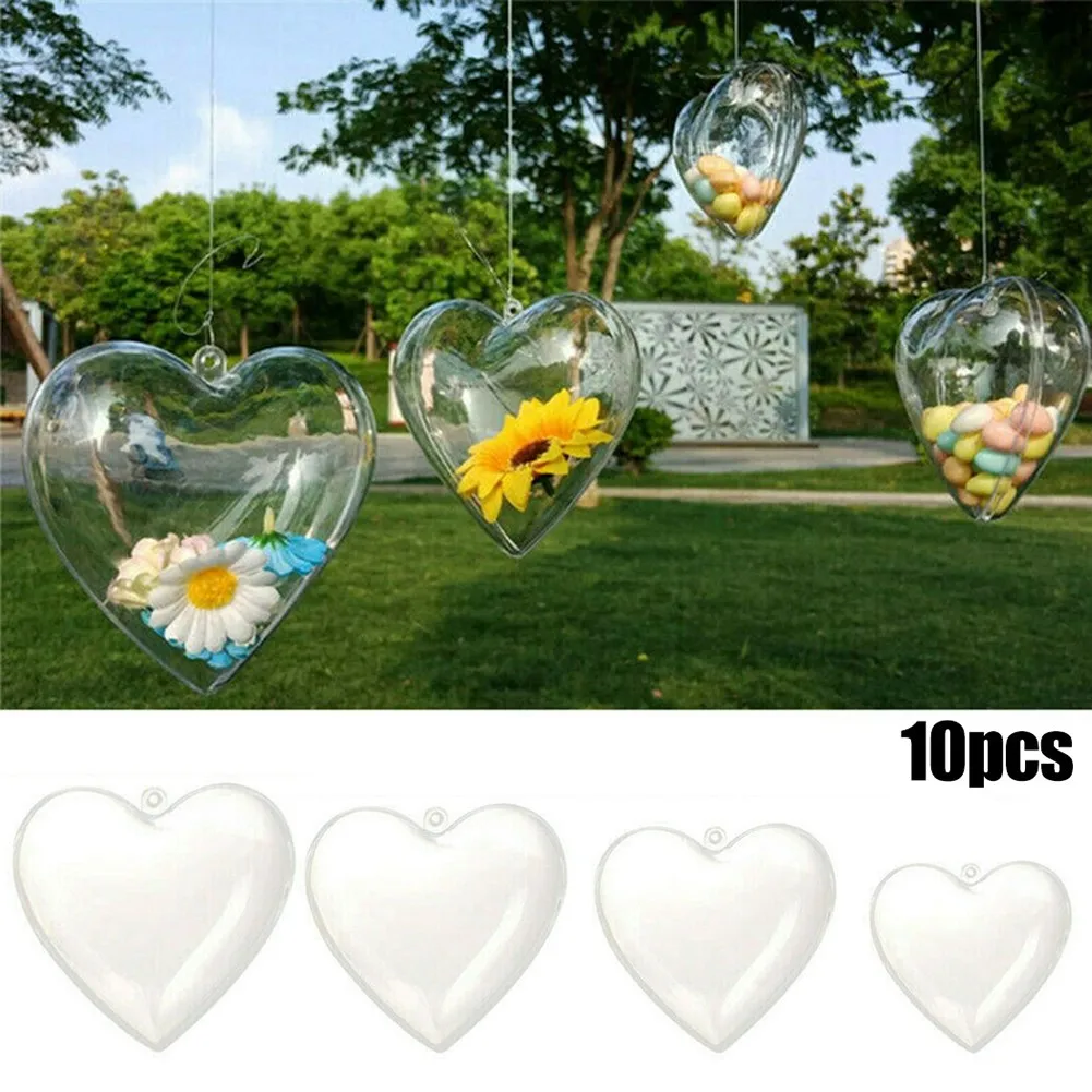 

10 Pcs Clear Plastic Craft Christmas Balls Ornaments Fillable Heart Baubles Ball Wedding Favours Christmas Decoration