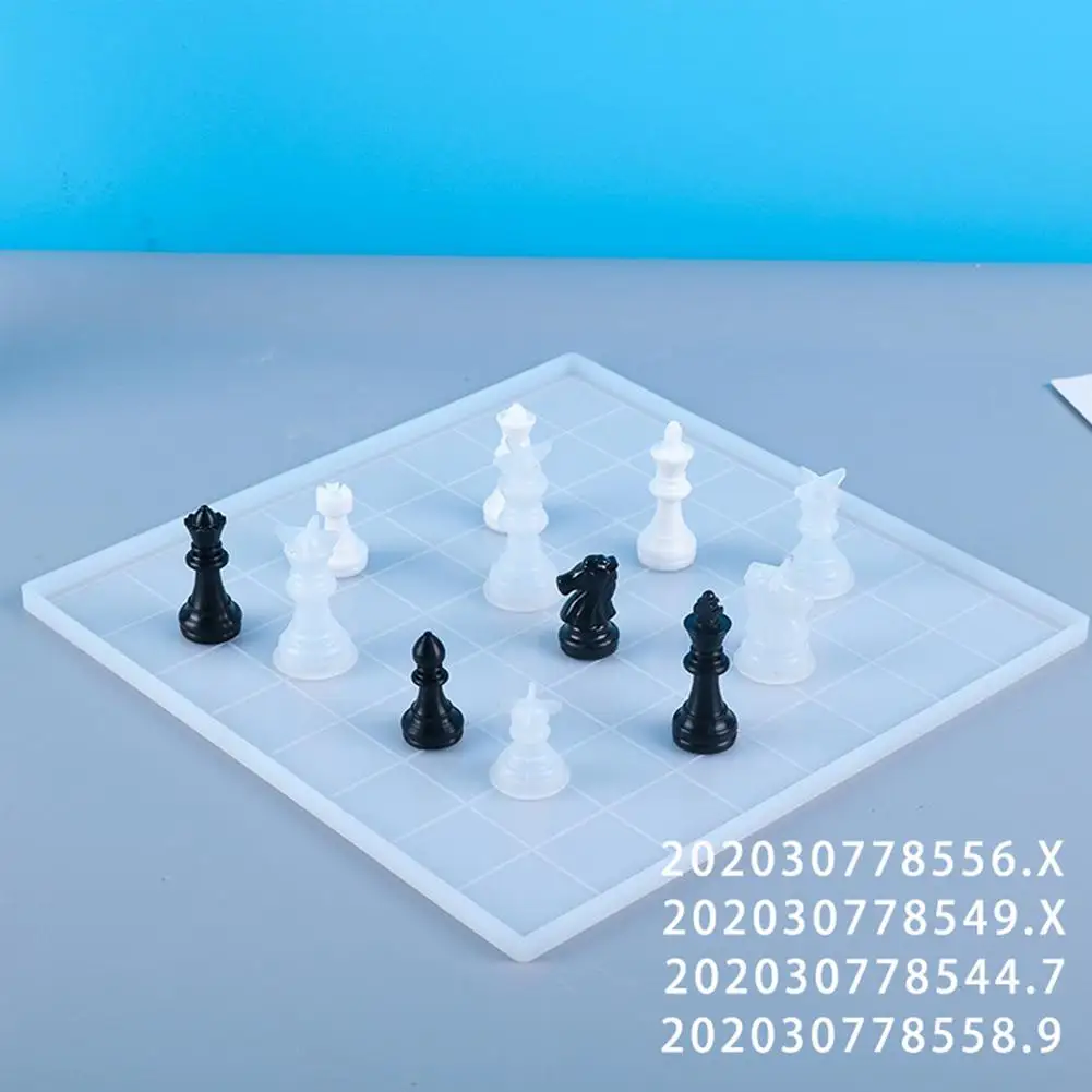 

3D Chess Kit Epoxy Resin Silicone Molds International Chess Pieces Checkers Checkerboard UV Crystal Mould For Diy Mold Tools