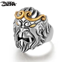 zabra solid 925 sterling silver rings men animal monkey king adjustable vintage punk rock biker rings male jewelry